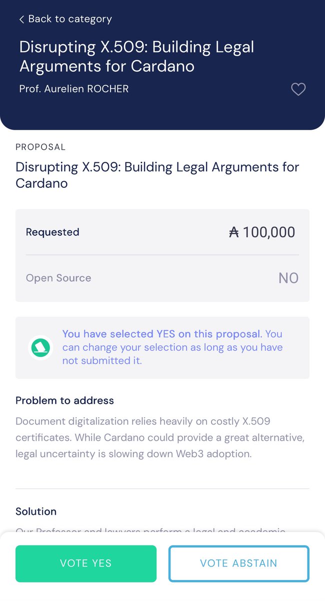 Let’s disrupt.
Let’s onboard real businesses.
Let’s drive transactions on Cardano.

Our proposal creates a strong legal foundation for adoption in:

• Legally binding e-signing (<a href="/BlockSign_io/">BlockSign</a>)
• Compliant e-invoicing (👋 <a href="/eternlwallet/">Eternl</a>)
• Secure e-archiving (👍 <a href="/NaVi_GaT0R/">Dr. Navjit Dhaliwal</a>)
