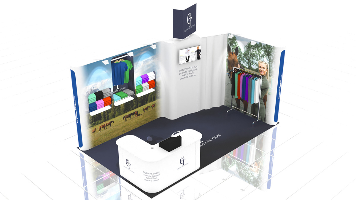 Quadrant2Design's tweet image. Bright 5m x 3m Corner #Exhibition Stand Idea for CT Equine Collection.