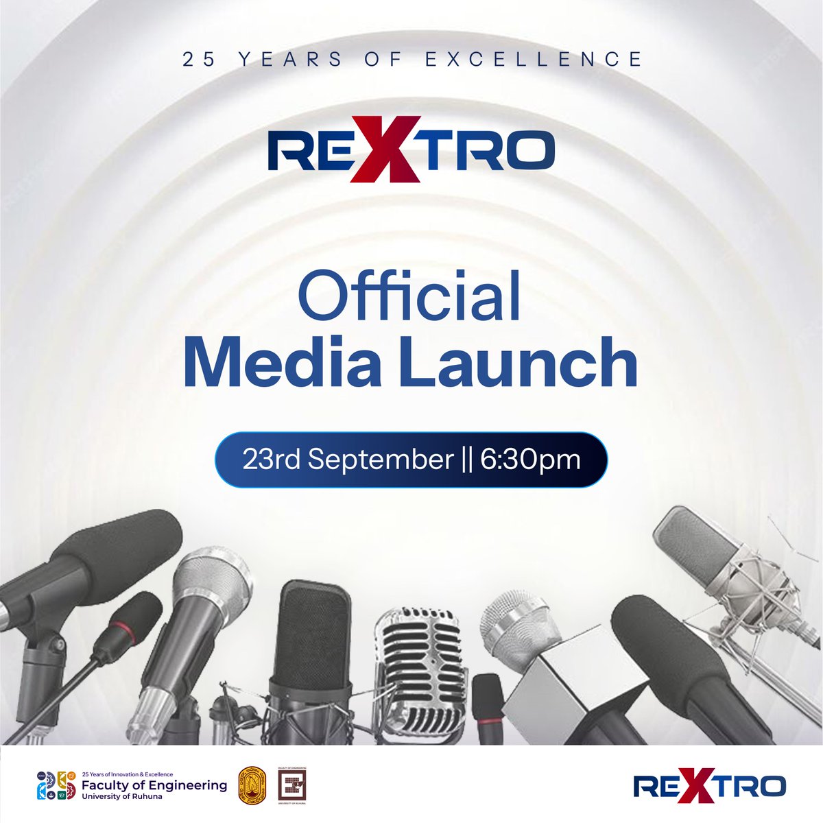 ReXtro2025's tweet image. Marking 25 years of excellence, today we proudly hold the 📢 Official Media Launch of 🚀 REXTRO 2025, the Silver Jubilee Exhibition of the Faculty of Engineering, University of Ruhuna 🎓🎉

#Rextro25 #25YearsOfEngineering #EfacUOR