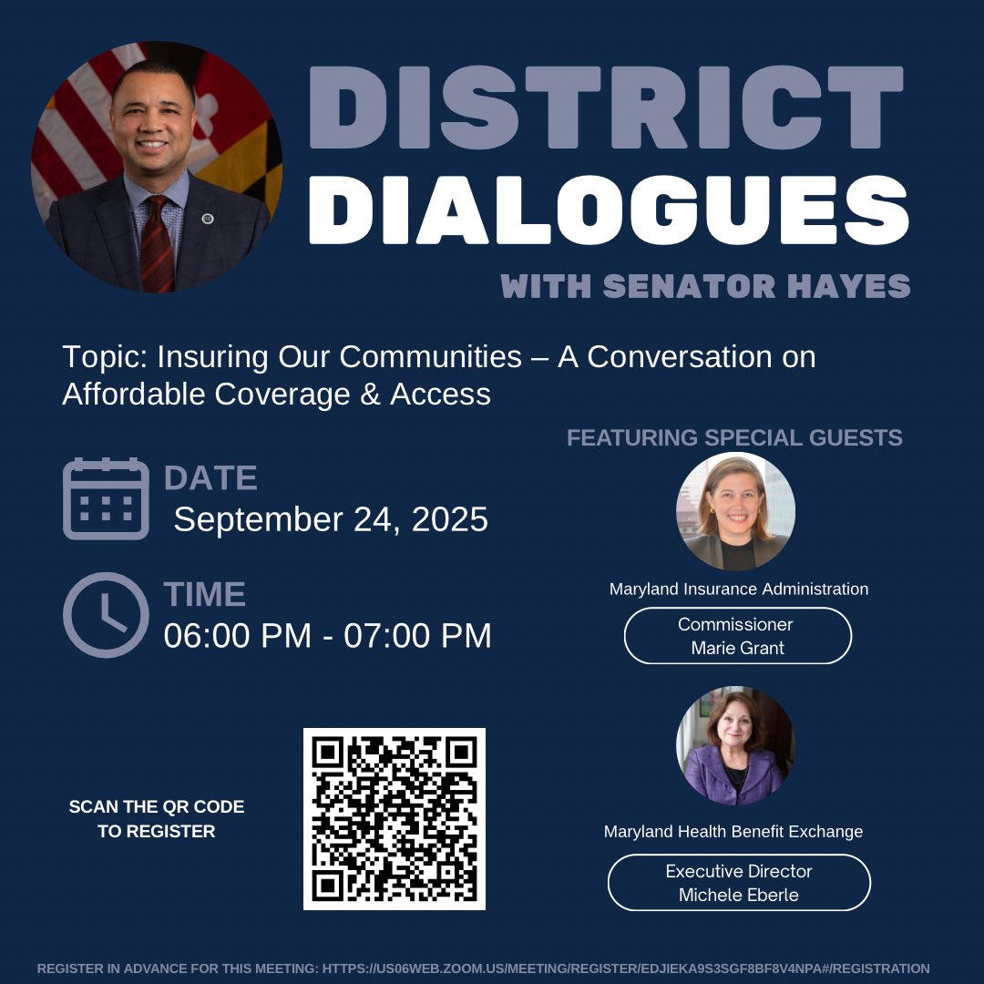 AntonioHayes40's tweet image. District 40 residents - Please register and join us for a conversation tomorrow with Maryland Insurance Administrator @MD_Insurance and the Executive Director of Maryland Benefits Exchange @MarylandConnect