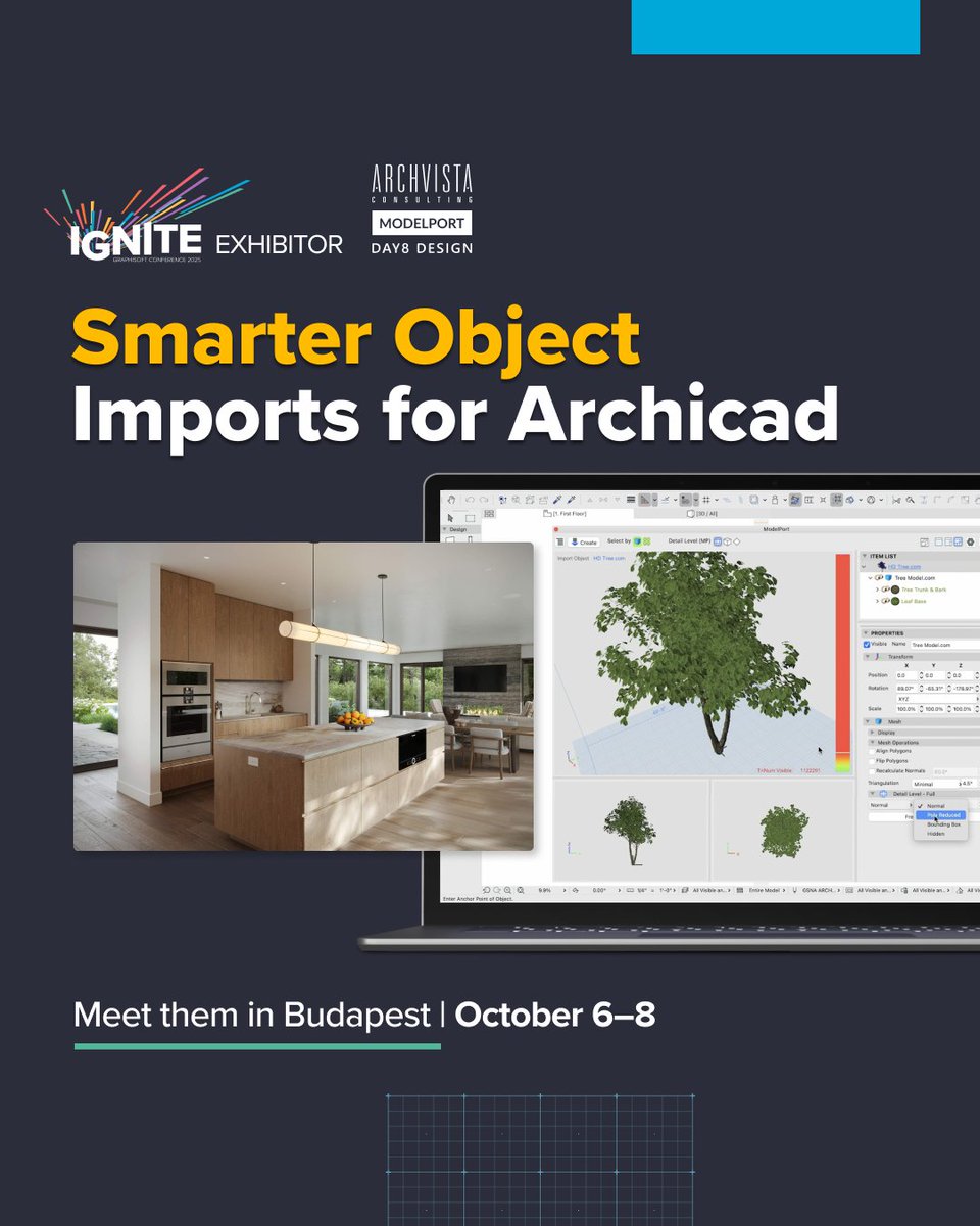 GRAPHISOFT's tweet image. Import objects in 15+ formats — including #Revit, #Rhino, and #SketchUp — while cleaning up messy graphics, optimizing performance, editing materials and visibility with ease, and reducing file sizes by up to 80% for 90% faster #3D workflows.
🌟Meet them:
bit.ly/41JW4sY