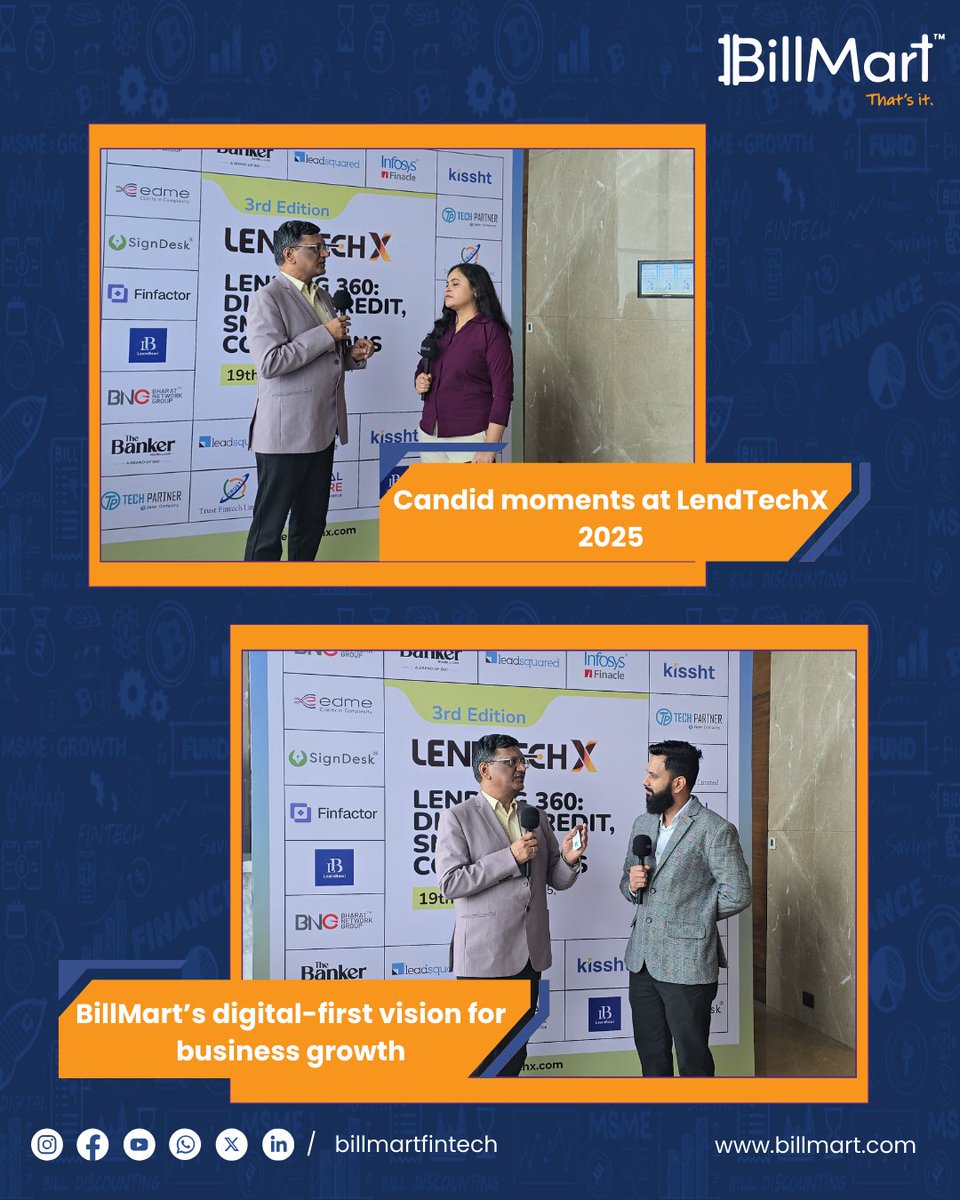 BillMartFinTech's tweet photo. 🤝 Collaboration or Chaos?
At #lendtechx2025 , BillMart stood at the forefront of decoding the future of co-lending.
With a digital-first vision and insights that matter, we’re driving MSME finance towards smarter, faster, and more impactful growth. 🚀
#BillMart #CoLending https://t.co/aJDi3mSkps