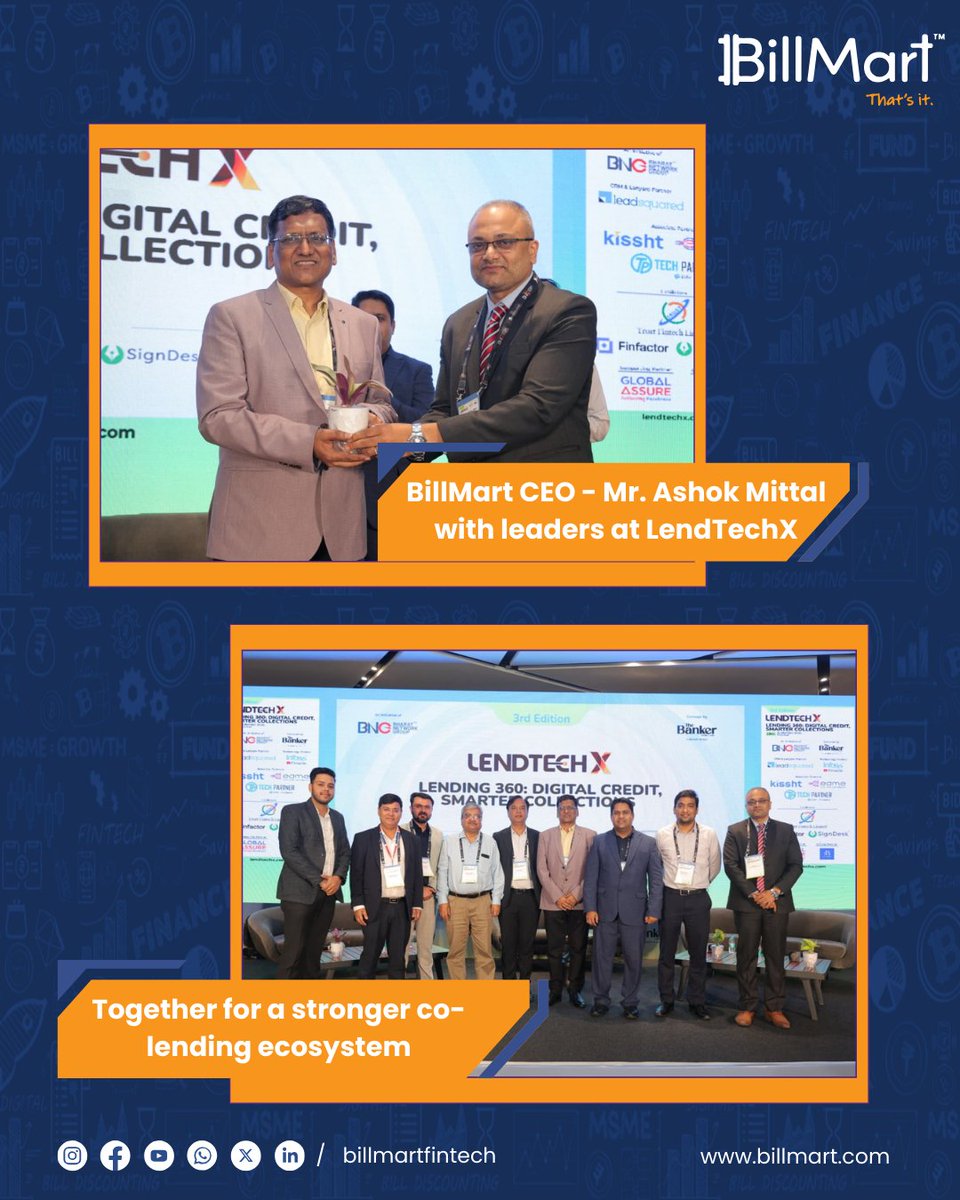 BillMartFinTech's tweet photo. 🤝 Collaboration or Chaos?
At #lendtechx2025 , BillMart stood at the forefront of decoding the future of co-lending.
With a digital-first vision and insights that matter, we’re driving MSME finance towards smarter, faster, and more impactful growth. 🚀
#BillMart #CoLending https://t.co/aJDi3mSkps
