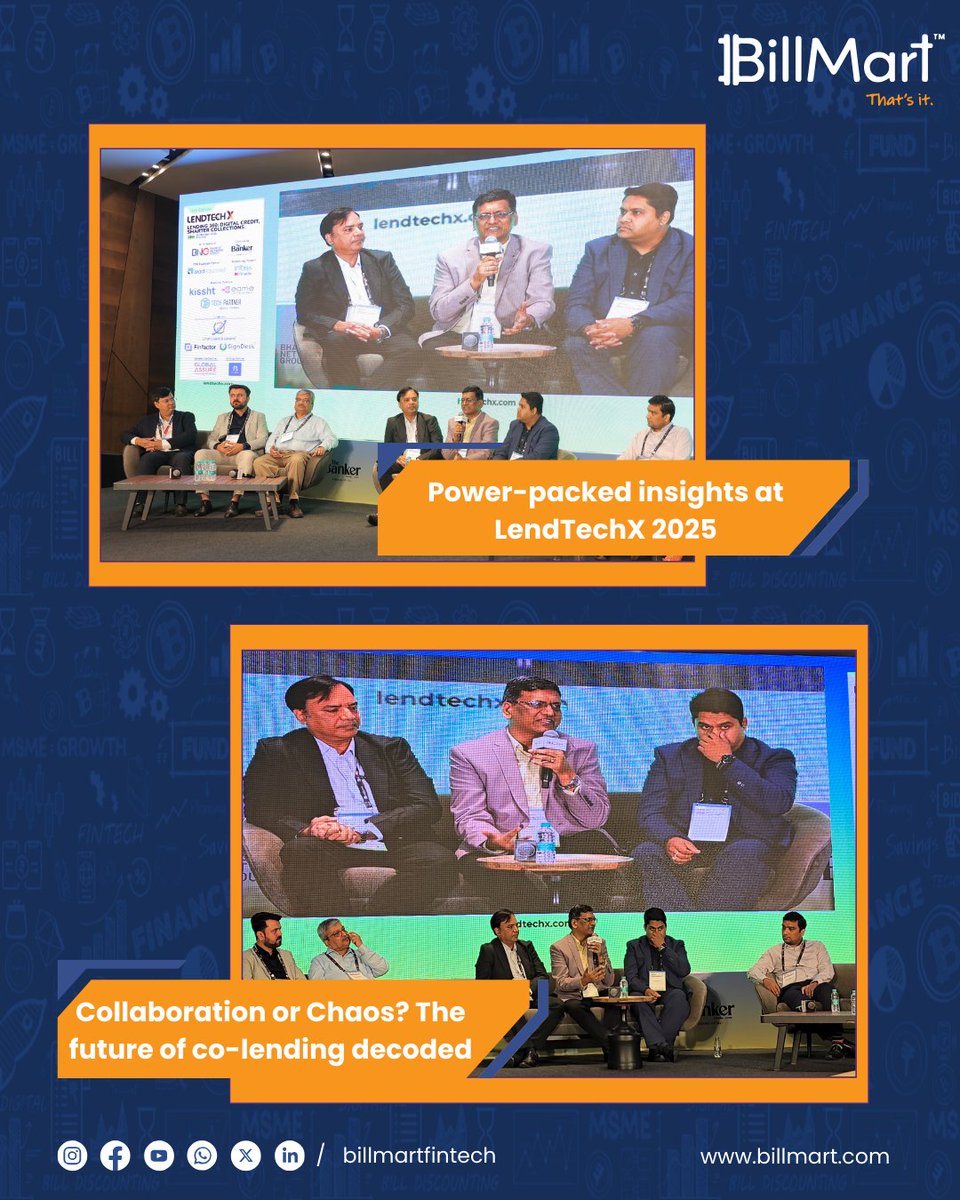 BillMartFinTech's tweet photo. 🤝 Collaboration or Chaos?
At #lendtechx2025 , BillMart stood at the forefront of decoding the future of co-lending.
With a digital-first vision and insights that matter, we’re driving MSME finance towards smarter, faster, and more impactful growth. 🚀
#BillMart #CoLending https://t.co/aJDi3mSkps