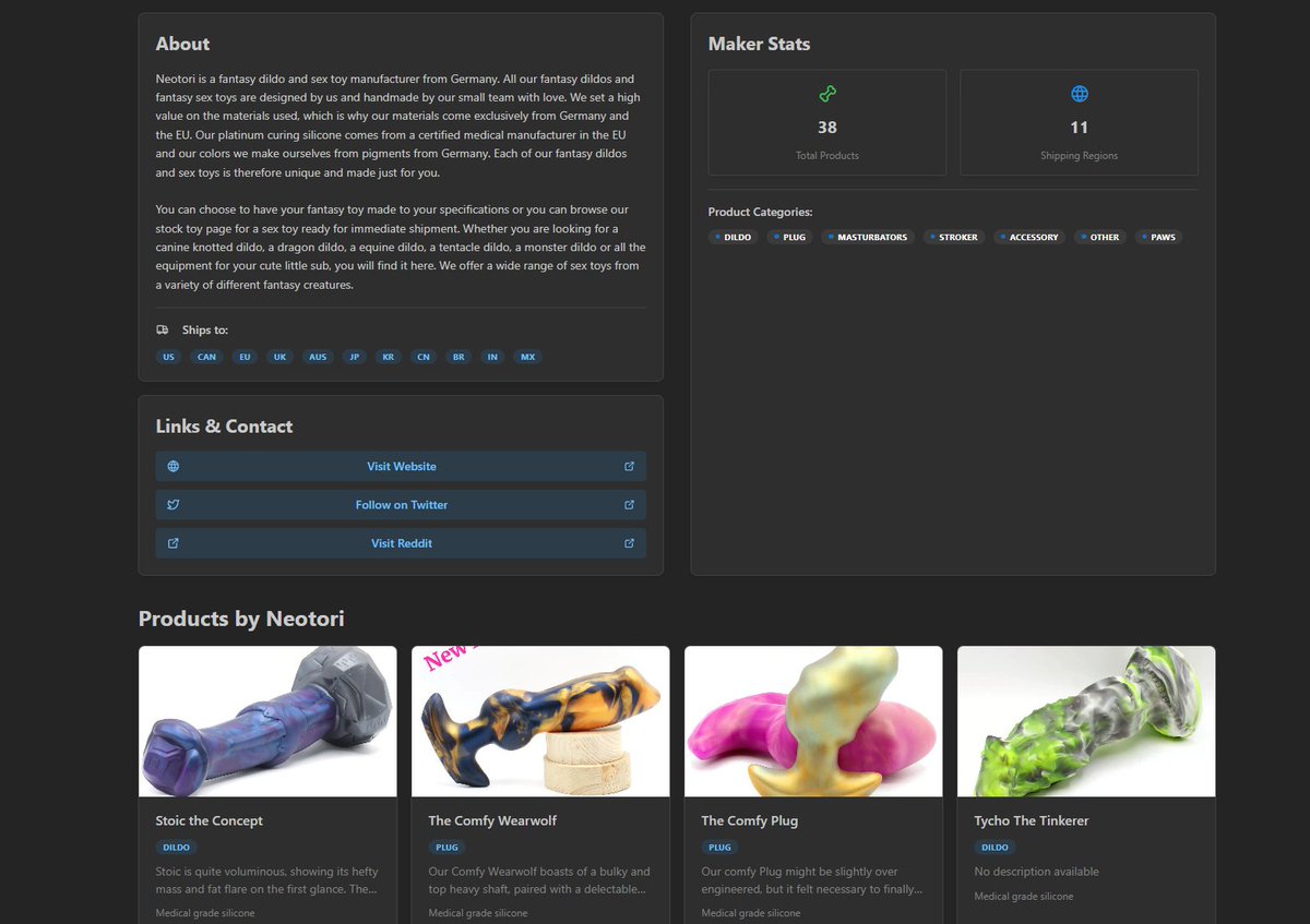 _dongDB's tweet image. Update:
- All the current toys of the maker @Neotori_Toys are now archived. Sizes are converted and also accessories are added.
- Added categories: Paws, Masturbators, Stroker
- Caching and performance will be tweaked this week

Stay floppy!