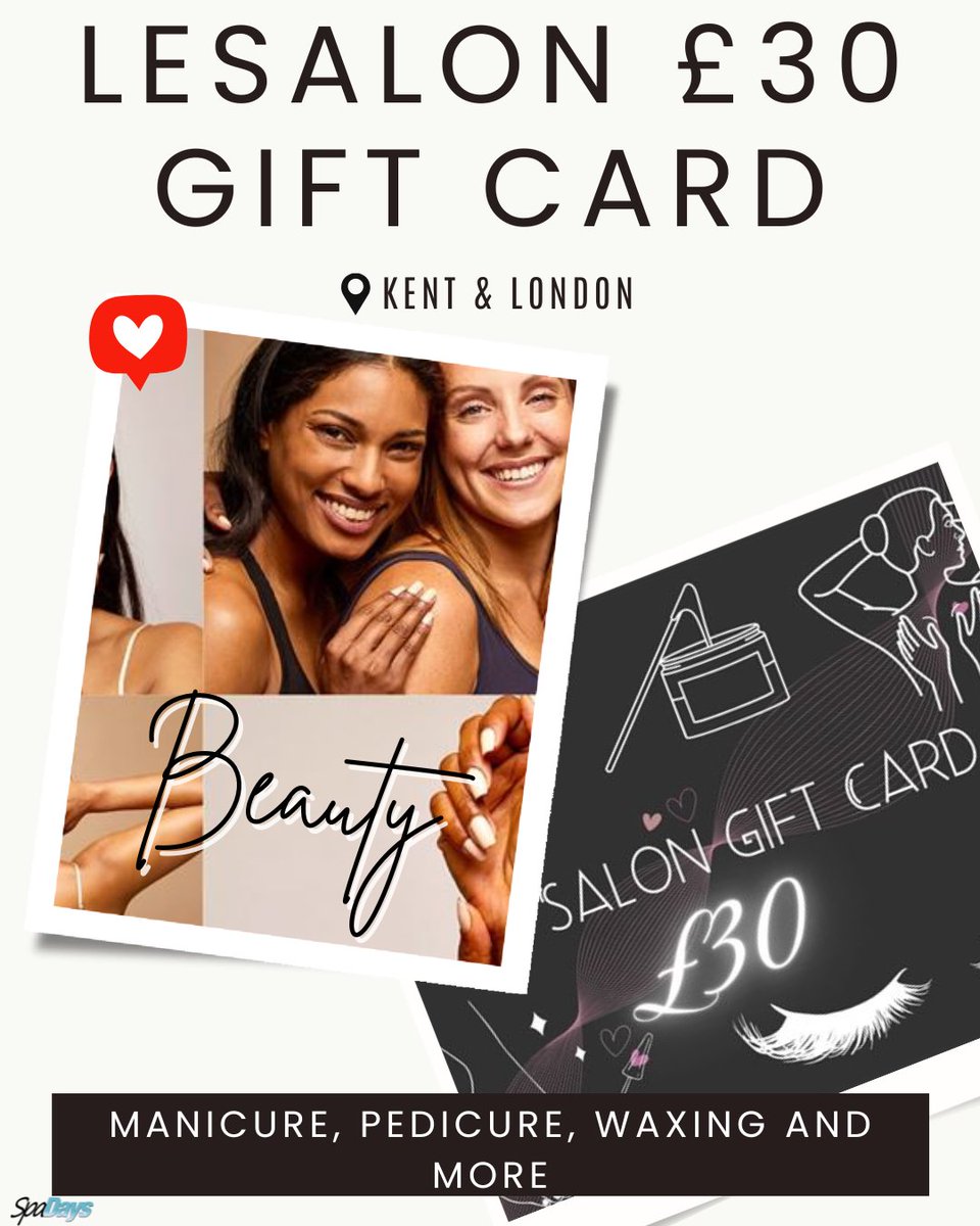 spadayscouk's tweet image. ✨ Le Salon Gift Card – £30.
Valid in London &amp;amp; Kent for manicures, pedicures, waxing &amp;amp; more 💅
👉 spadays.co.uk/product/30-gif…
#LeSalon #BeautyGifts #PamperTime