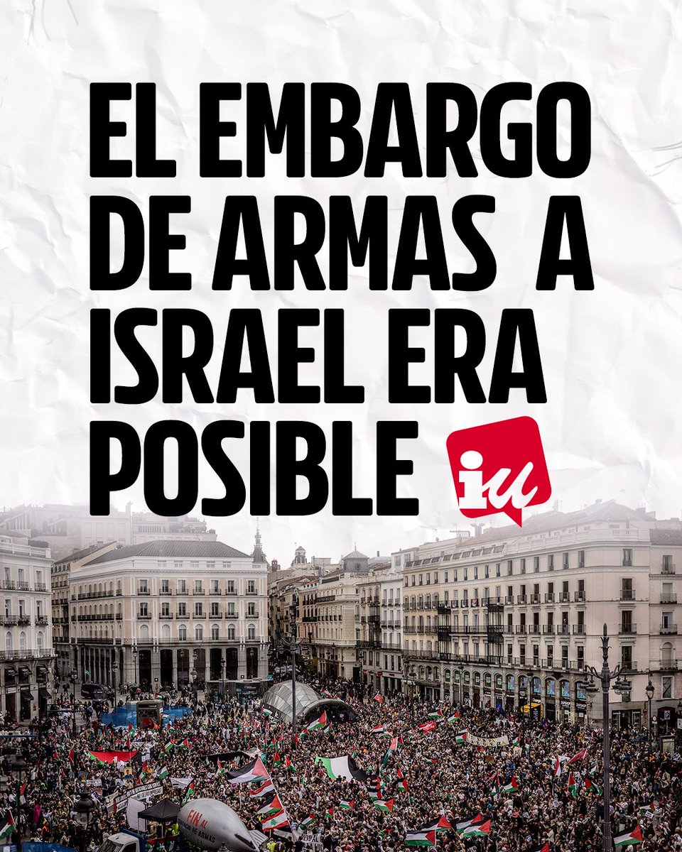 Como dijimos desde el principio, el embargo de armas era posible y debía ser inmediato por vía Real-Decreto.

Nuestro país expresa así su rechazo al genocidio sionista y demuestra su masiva solidaridad con Palestina.

Israel no es intocable.