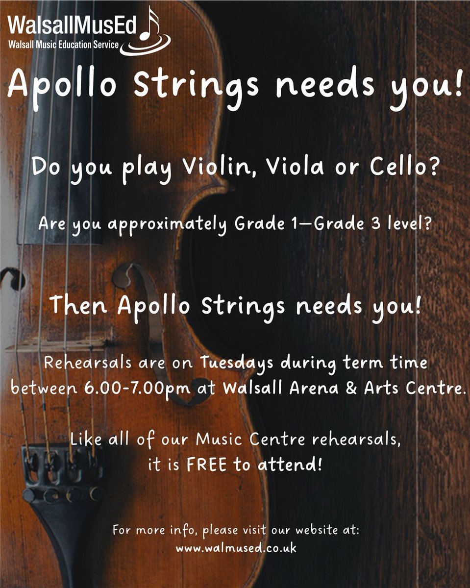 Apollo Strings needs you!! (If you are a strings player between Gr1 &amp; Gr3 standard that is 😉🎻)