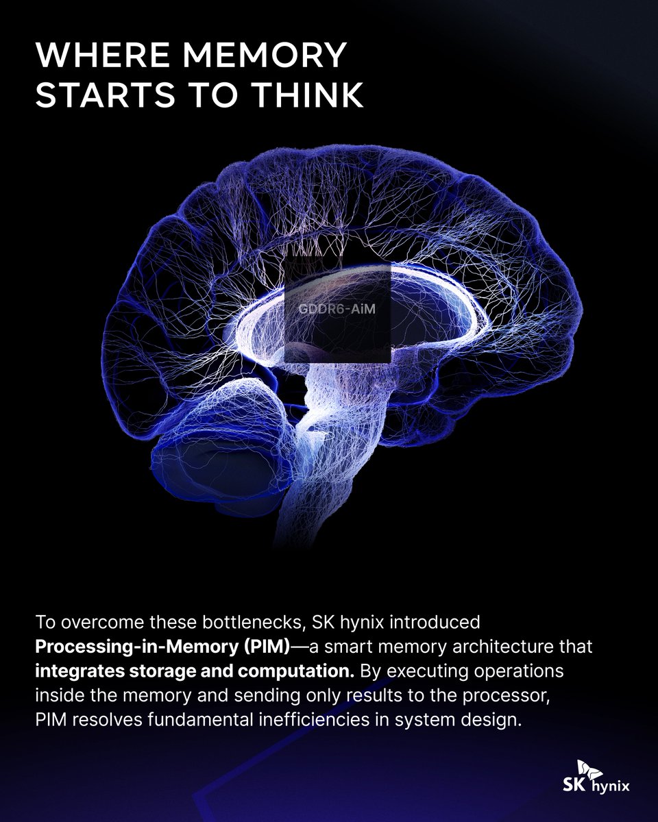 SKhynix's tweet image. Did you know there’s a memory smart enough to both store and compute? That’s Processing-In-Memory (#PIM)—minimizing data movement to deliver faster, more efficient AI performance. Discover how @SKhynix PIM is rewriting the rules of memory architecture.
#SKhynix #AiM #AiMX