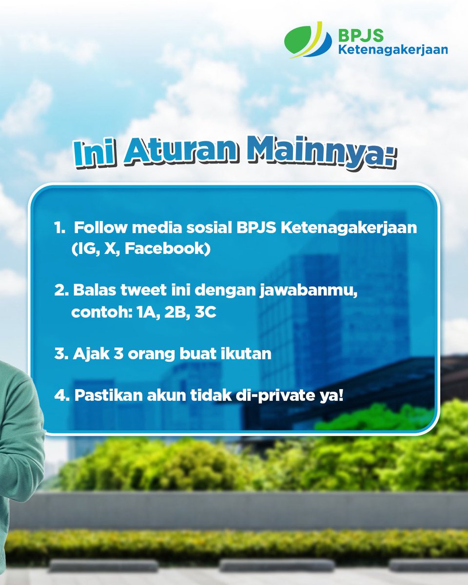 Waktunya kuis! 📣 

Cocokkan program BPJS Ketenagakerjaan dengan manfaatnya 🤔

Ada saldo e-wallet Rp200.000 untuk 10 orang pemenang beruntung 🎉