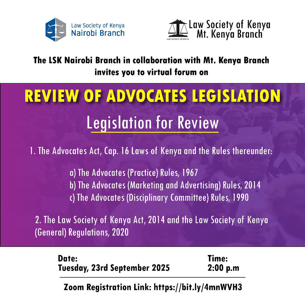 LSK Branch Chairs Caucus (@caucuslsk) on Twitter photo Happening Now: Virtual Forum on  Review of Legislation  Affecting  Advocates
Zoom link: (bit.ly/4mnWVH3)
We are also streaming live on our YouTube channel 
youtube.com/live/8PsYJi0D6… Happening Now: Virtual Forum on  Review of Legislation  Affecting  Advocates
Zoom link: (bit.ly/4mnWVH3)
We are also streaming live on our YouTube channel 
youtube.com/live/8PsYJi0D6…