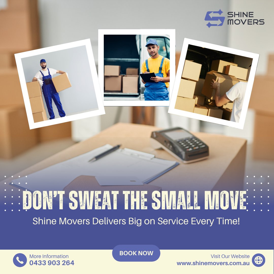 ShineMoversau's tweet image. Don’t Sweat the Small Move
Shine Movers Delivers Big on Service Every Time!

Visit Our Website at shinemovers.com.au/service/small-…

#ShineMovers #StressFreeMove #SmallMoveBigService #ProfessionalMovers #MovingMadeEasy #TrustedMovers #SafeMoving #OnTimeDelivery #ReliableMovers