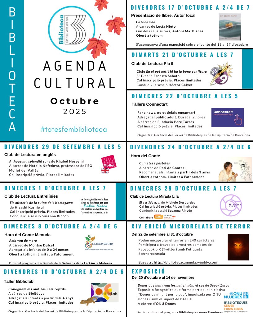 Engeguem un nou curs d'activitats i aquí va la primera agenda! #totesfembiblioteca