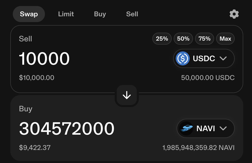 STEP ONE: I Buy $10,000 $NAVI 
CA: 0x86e1714Dca461a66b24193Cbc902515ddcb2d12c