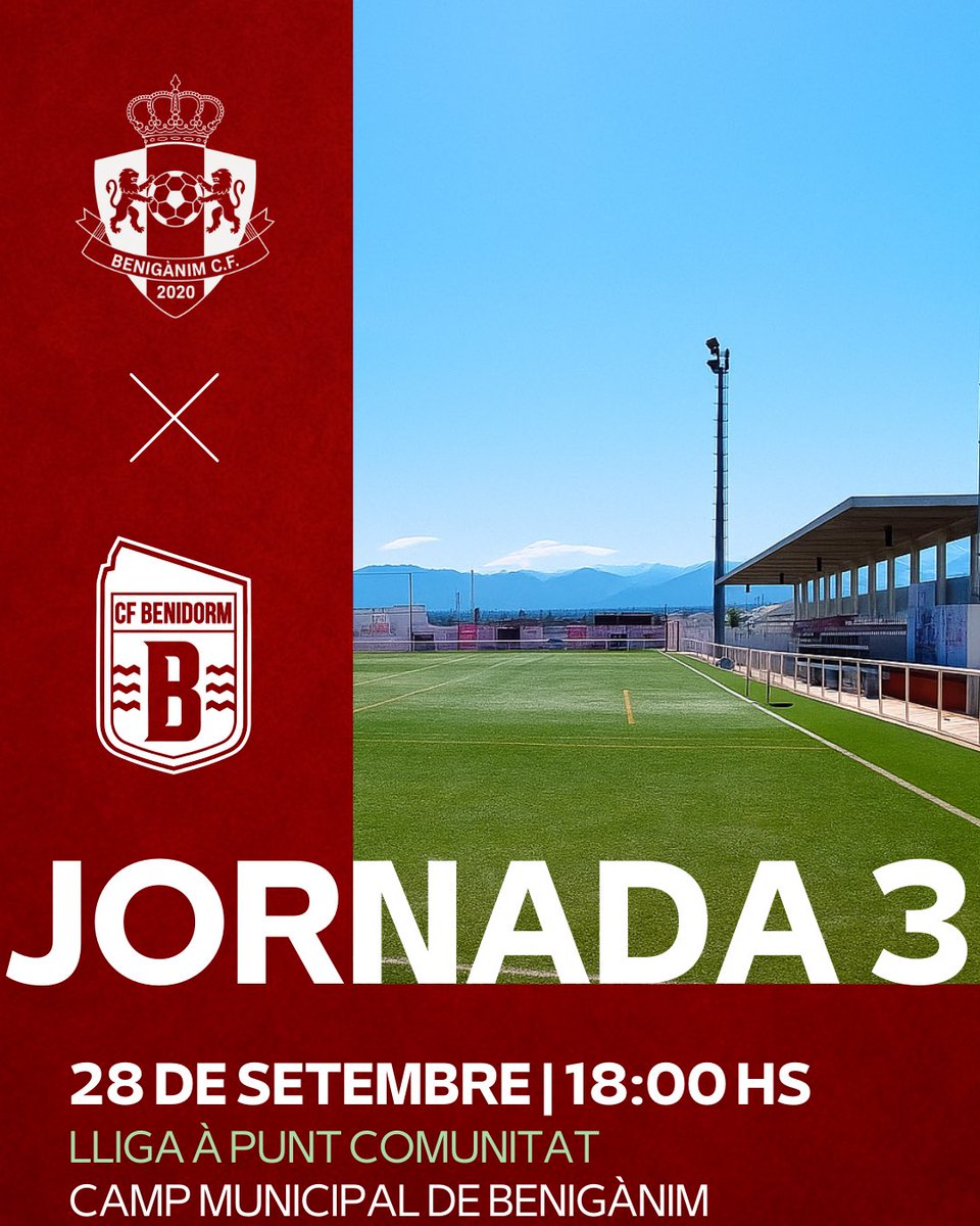 NOVA JORNADA LLIGUERA 💪🏼

🏆 Lliga À Punt Comunitat 
⚽️ Jornada 3
🆚 <a href="/RCFBenidorm/">CF BENIDORM</a> 
🏟 Camp municipal de Benigànim
📍 Benigànim
📆 Diumenge 28 de setembre 
🕘 18:00 H

25/26 UNITS IMPARABLES