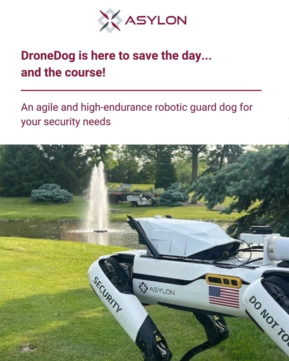 asylonrobotics's tweet image. Securing the green just went autonomous. ⛳
Learn how our DroneDog is stopping vandalism and trespassing on the course in this feature from @GCImagazine: hubs.la/Q03HMwvH0