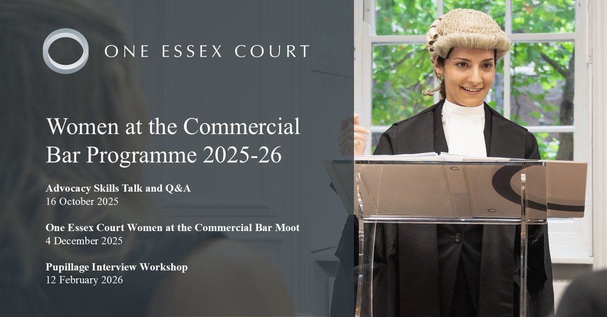 OEC Women at the Commercial Bar Programme 2025-26

Advocacy Skills Talk and Q&amp;A - 16 Oct 2025 (Online)

Women at the Commercial Bar Moot - 4 Dec 2025 (London, final judged by Lady Justice Cockerill DBE)

Pupillage Interview Workshop - 12 Feb 2026 (Online)

oeclaw.co.uk/news/view/wome…