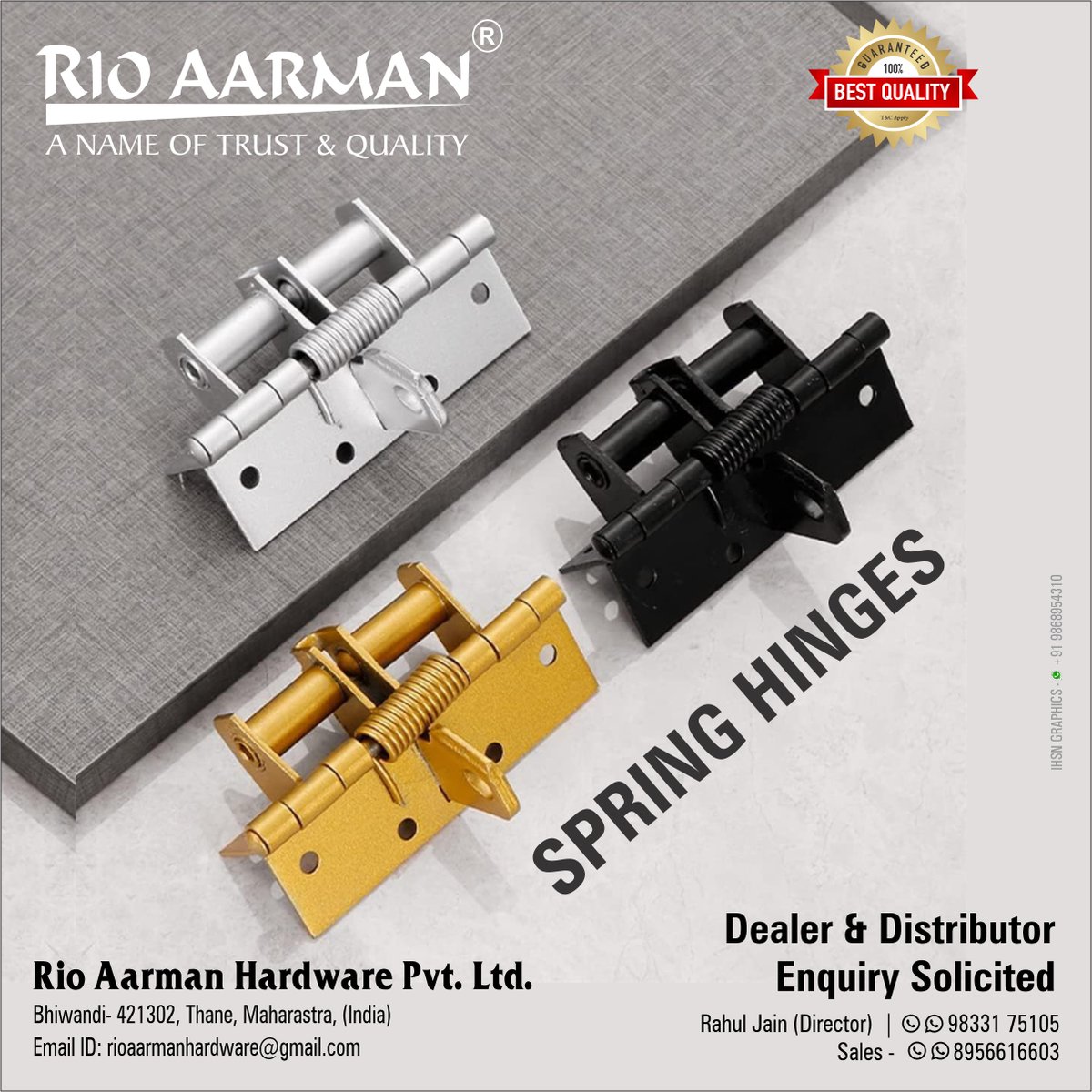 ihsndigital's tweet image. "RIO AARMAN" Spring Hinges.

For enquiry via WhatsApp: rebrand.ly/RioAarman

RIO AARMAN HARDWARE PVT. LTD. 
Contact: Mr. Rahul Jain
M.:+91 8956616603, 9833175105
.
.
.
#RioAarmanHardware #maharashtra #SpringHinges #DoorHinges #HardwareSolutions #ihsndigital #delhi #india