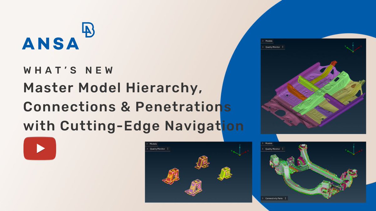 betacae's tweet image. Beyond Assembly: Master Model Hierarchy, Connections and Penetrations!
Dive into the world of Navigate tools in ANSA, starting with Parts Navigation, Reporting, Penetration Navigation, and Welds Navigation.

▶️Watch now: youtu.be/jric1CT6sdQ

#ANSA #NavigateTools #CAD #BETACAE