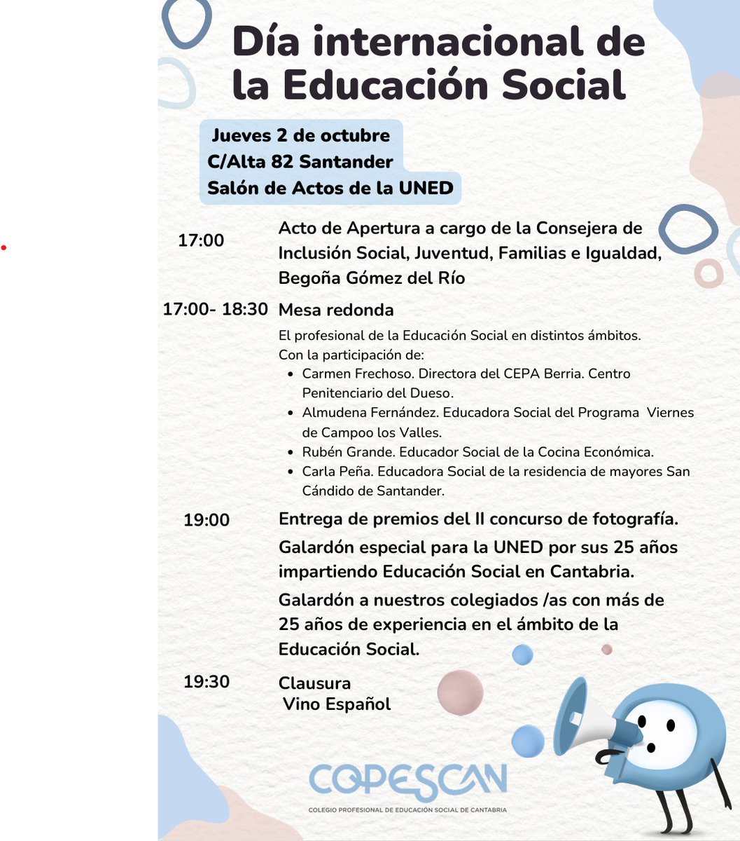 El <a href="/copeescan/">COPESCAN</a> celebra mañana el Día internacional de la #Educacionsocial con este programa.