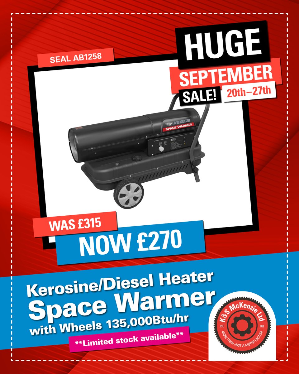 KandSMcKenzie's tweet image. Pop by to see us this week and check out the thousands of items we have on offer during this week’s sale including huge savings on items to help you through the winter months – like this space heater!

Find out more: kandsmckenzieltd.co.uk/sale2025 

#SeptemberSale #Carlisle #Cumbria