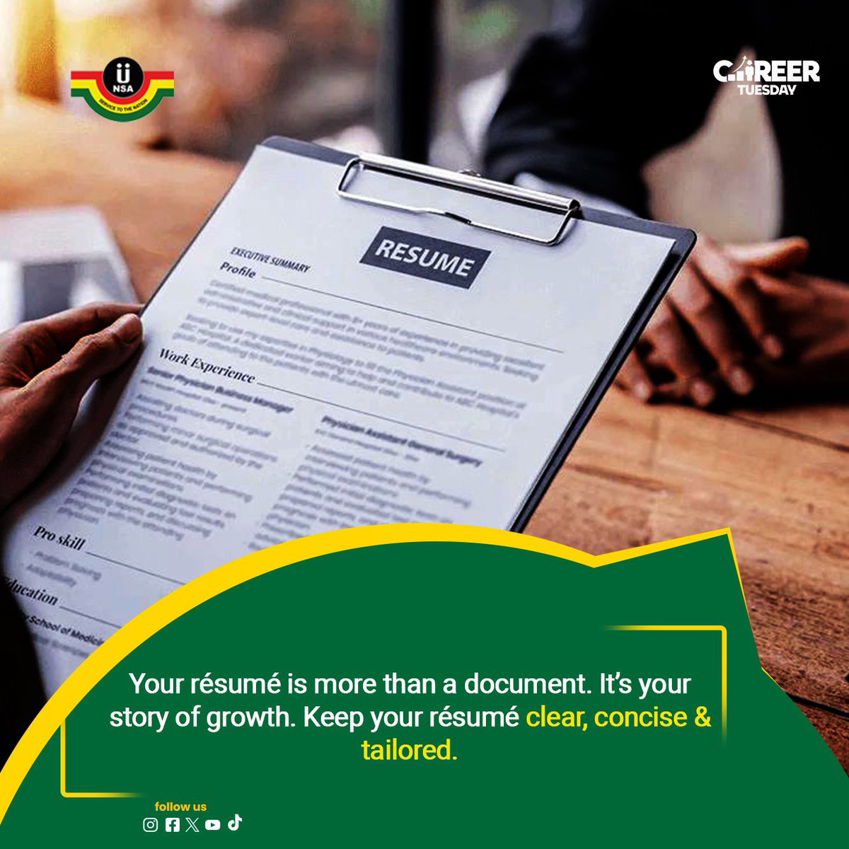 #CareerTuesday

Your CV is more than a document. It’s your story of growth. Recruiters spend seconds scanning it, so clarity is key. 

Use action verbs like “achieved, designed, led” and showcase results, not just responsibilities.

Every line should answer: Why should they pick