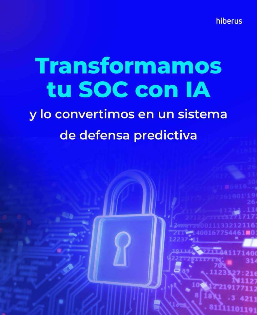 Hiberus's tweet photo. 🛡️ SOC inteligente: las nuevas amenazas requieren respuestas más ágiles

Los Centros de Operaciones de Seguridad (SOC) tradicionales ya no son suficientes.

En hiberus, convertimos tu SOC en un sistema de defensa predictiva 👉https://t.co/zztw6gyca6 https://t.co/JDSuJcfCCq