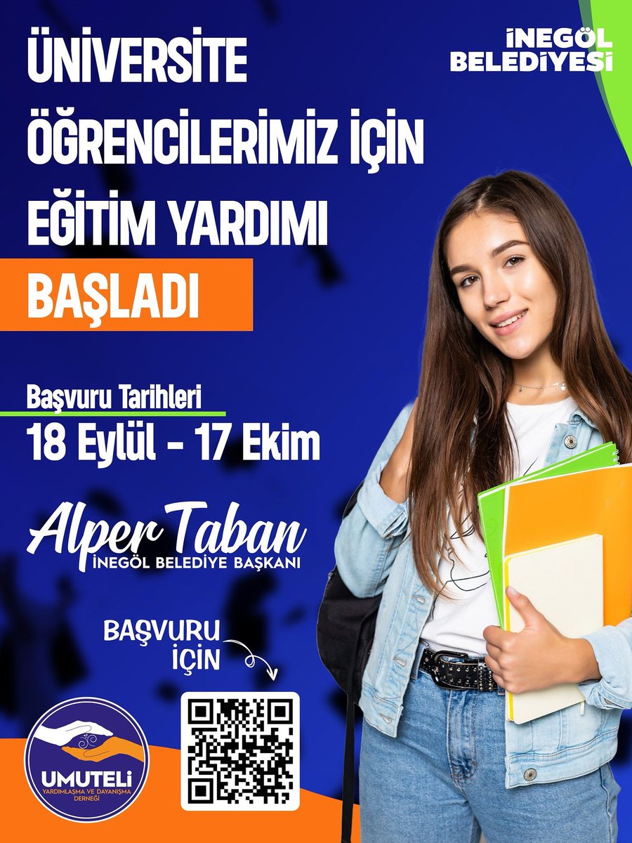 Alper TABAN 🇹🇷 (@alpertaban16) on Twitter photo Sevgili genç kardeşlerim; 
1⃣.0⃣0⃣0⃣ üniversite öğrencimize iki taksit halinde 6️⃣.0️⃣0️⃣0️⃣ TL'lik eğitim yardımı başvurularımız devam ediyor. ✅
👉🏻Başvuru linki: ebelediye.inegol.bel.tr/Egitim/EgitimY…
🗓️ Son başvuru tarihi: 19 Ekim
#İnegölHerŞeyeDeğer Sevgili genç kardeşlerim; 
1⃣.0⃣0⃣0⃣ üniversite öğrencimize iki taksit halinde 6️⃣.0️⃣0️⃣0️⃣ TL'lik eğitim yardımı başvurularımız devam ediyor. ✅
👉🏻Başvuru linki: ebelediye.inegol.bel.tr/Egitim/EgitimY…
🗓️ Son başvuru tarihi: 19 Ekim
#İnegölHerŞeyeDeğer