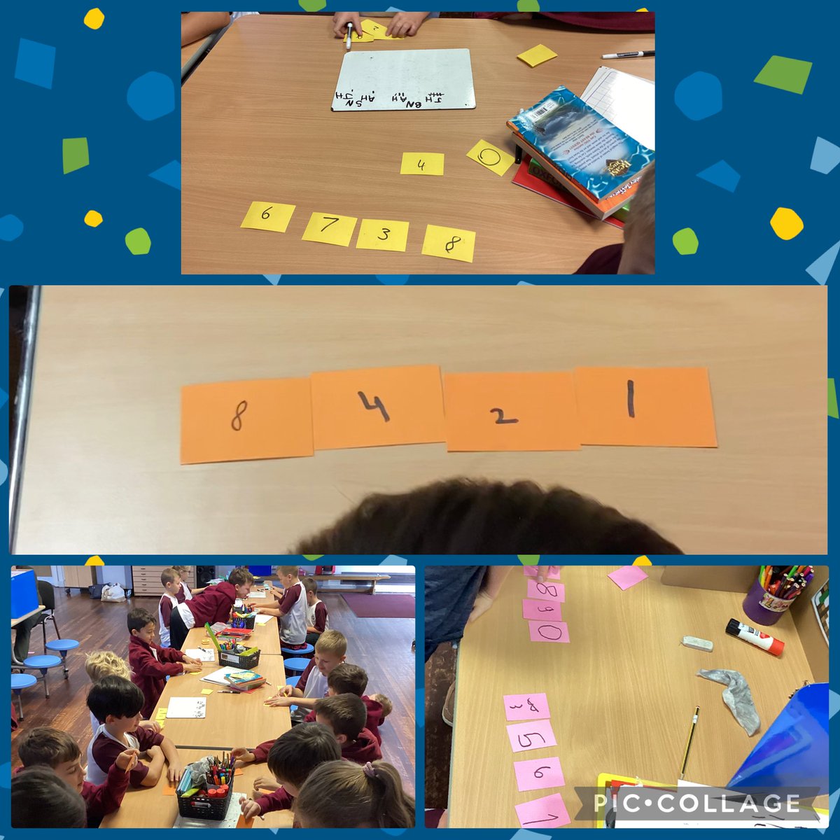 Today in maths, we used digit cards to make a 4 digit number and then compared our numbers with our partner to see who had the greatest/smallest number.
