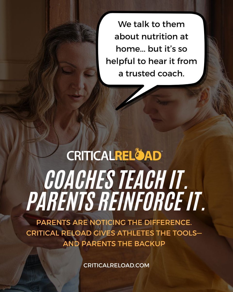 critical_reload's tweet image. 💬 “We talk to them about nutrition at home... but it’s so helpful to hear it from a trusted coach.”

Parents at Trinity HS are noticing the difference. Critical Reload isn’t just for athletes—it brings families into the conversation.

🔗 Learn more about Critical Reload Fueling…