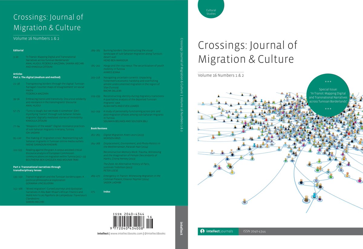 Crossings: Journal of Migration &amp; Culture 16.1&amp;2 is out now! 

Special Issue: In Transit: Mapping Digital and Transnational Narratives across Tunisian Borderlands’

Access the issue via Discover 👉
intellectdiscover.com/content/journa…