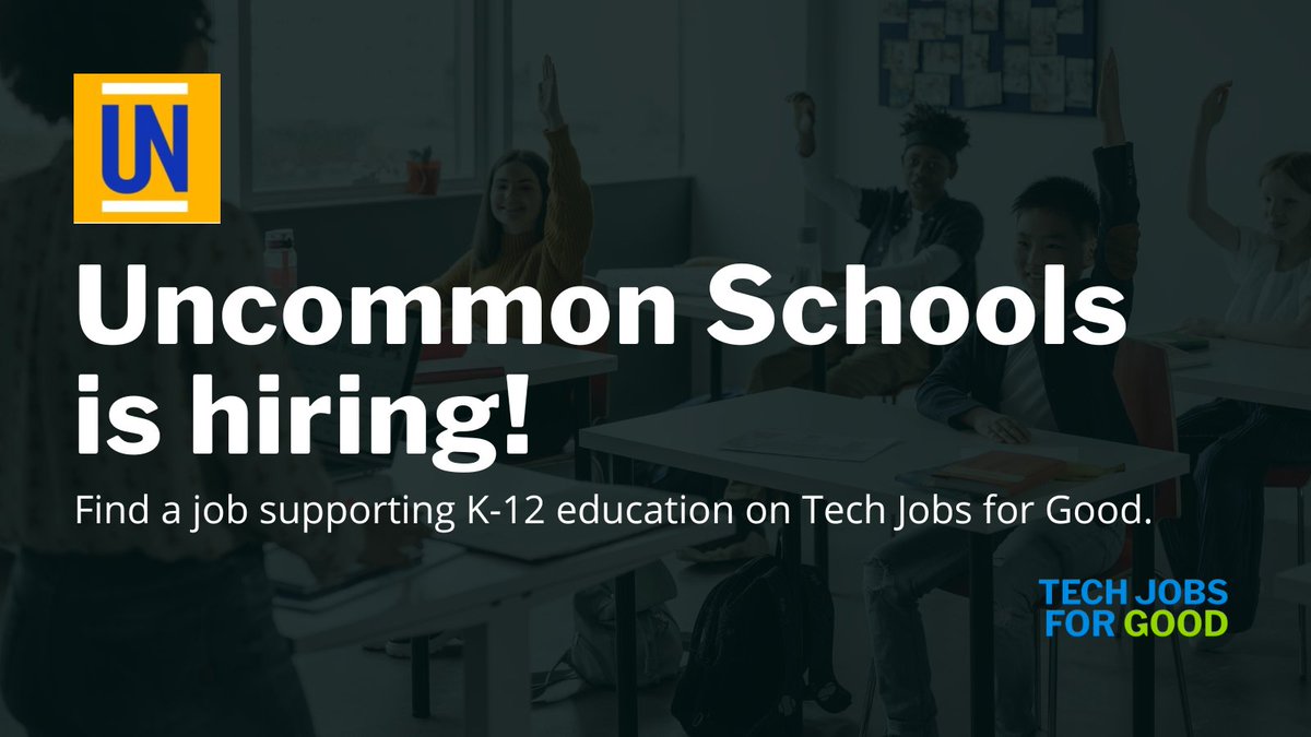 TechJobsforGood's tweet image. Close the opportunity gap and prepare students from economically disadvantaged communities for college! @UncommonSchools is hiring! 

Roles: Senior Developer (Business Intelligence), Developer (Enterprise Systems)
Location: New York, NY
Learn more 👉 techjobsforgood.com/companies/unco…