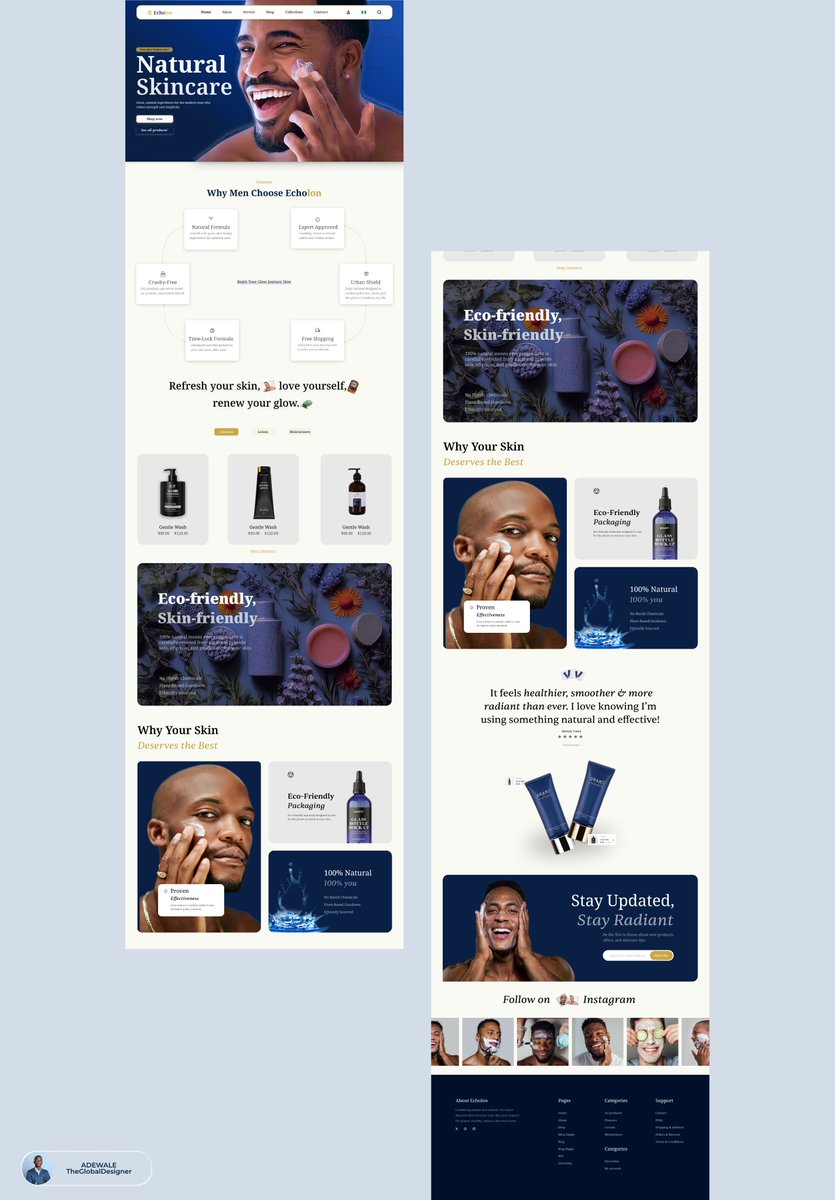 ArowoloAdewal10's tweet image. Hii guys😉❤️
I present to you - Echolon, a men’s skincare brand built on simplicity, strength, and self-care. 💧
What do you think about it??🫴 Your reviews/comments, likes, and reposts will be highly appreciated!
#UIDESIGN #PRODUCTDESIGN #consistencyiskey #Internship #Growth