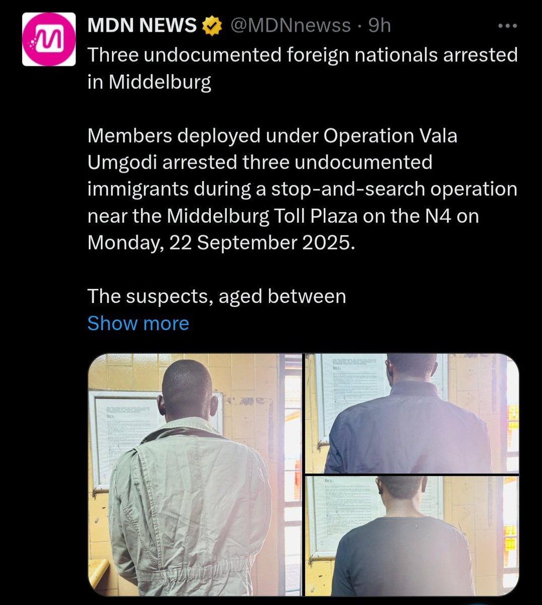 [LOOK] Every day a bunch of foreigners are arrested here in South Africa🇿🇦 and the ANC, DA and EFF are quiet about it.
Only Operation Dudula, ActionSA, MKP, PA, and IFP are worried about crime here in SA🇿🇦