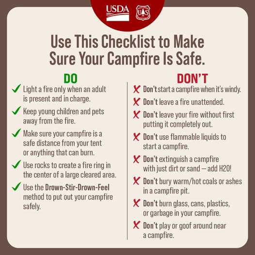 #ICYMI, we have lifted Stage 1 Fire Restrictions because we no longer met the criteria laid out in the 2025 Idaho Fire Restrictions Plan. The #SawtoothNF experiences more human-caused wildland fire starts in fall, so please follow these safety tips while enjoying your campfire.