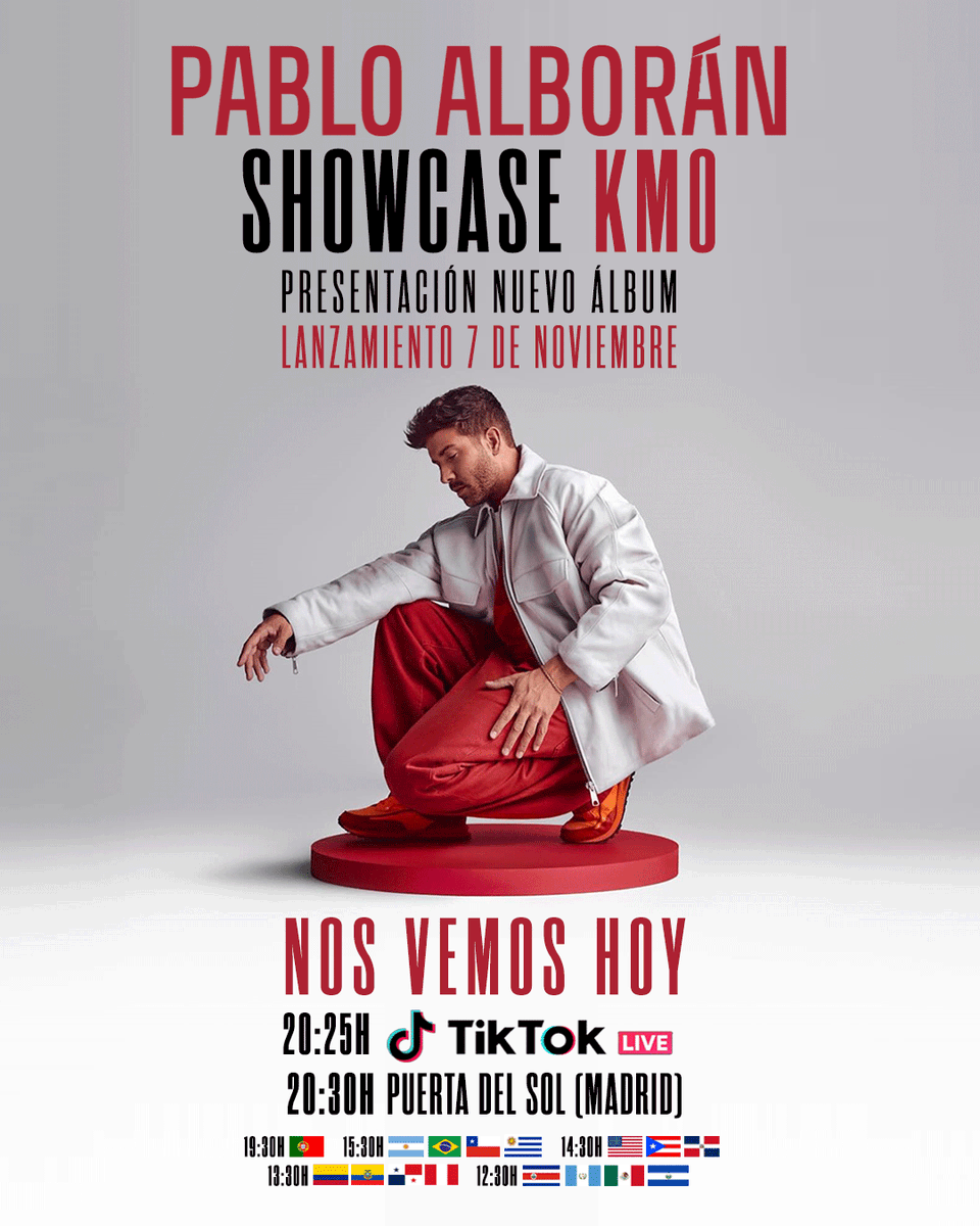 #Info ¡Nos vemos hoy! 💥

📍20:25h 🇪🇸 Live TikTok 👉🏻 vm.tiktok.com/ZNHWLN9cjVbdw-…
📍20:30h 🇪🇸 Puerta del Sol, Madrid

<a href="/pabloalboran/">Pablo Alborán</a> presenta su nuevo álbum #KM0 (a la venta el 7/11 y ya disponible reserva firmada). Habrá temas en primicia, noticias de su #GlobalTourKM0 y sorpresas 😱