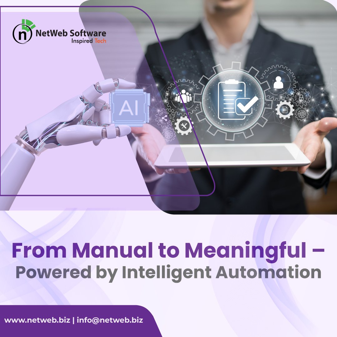 netwebsoftware's tweet image. Most businesses automate to save time. The smartest use Intelligent Automation to create time for what matters—merging AI, ML & process automation to understand context, act in real time & drive continuous impact. 🚀 bit.ly/4m8eZoD