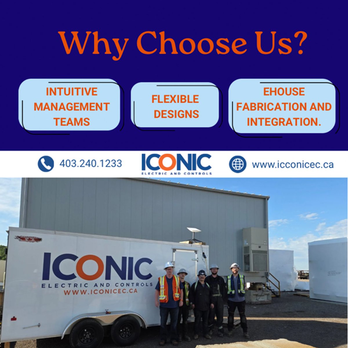 Why choose Iconic for E-House construction?
 
Flexible designs and intuitive management teams, Iconic can deliver on turnkey Ehouse fabrication and integration.
 
From bid phase right to site delivery, trust Iconic to go the Extra Mile!