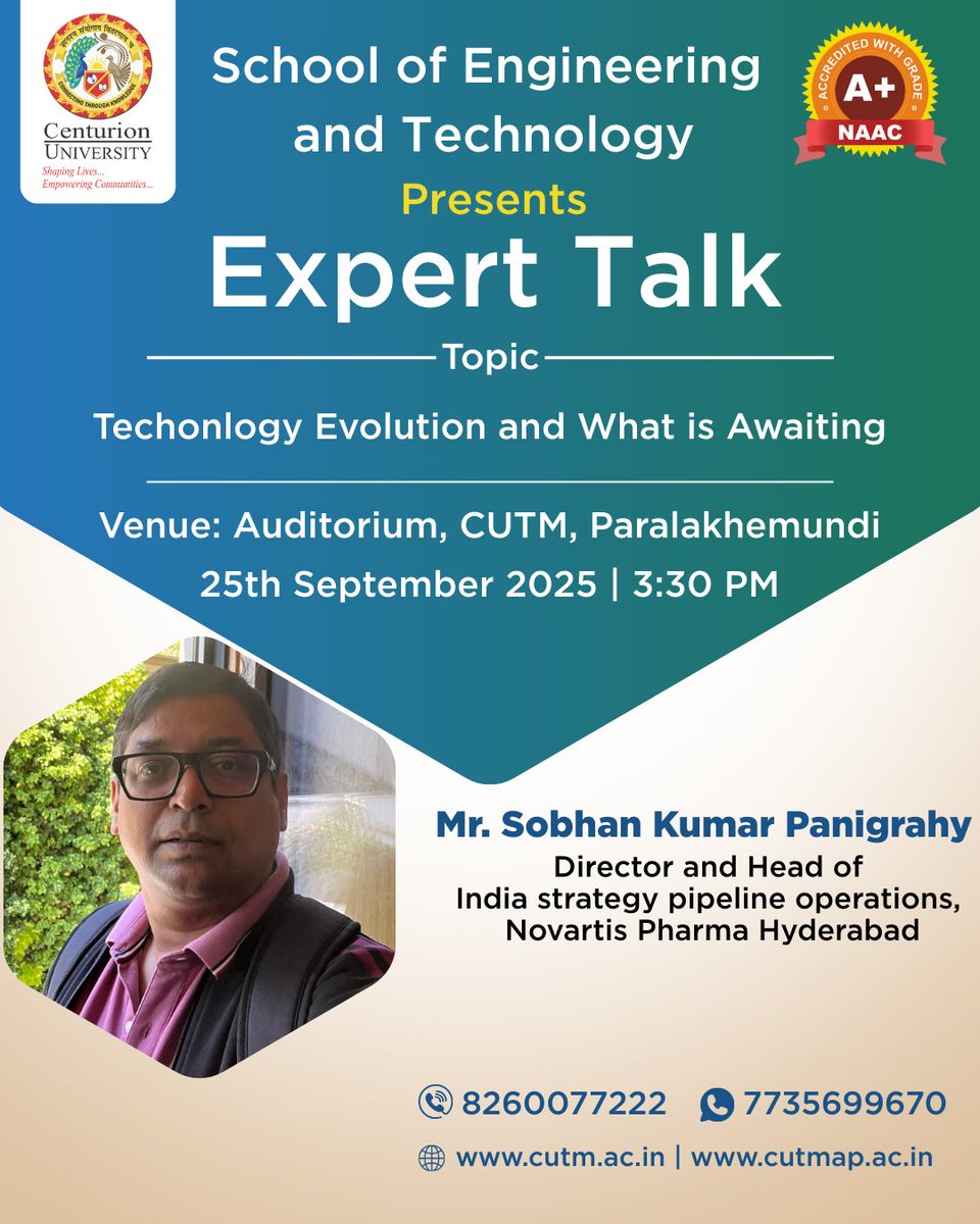 CUTM_AP's tweet image. Get the Expert advantage

#novartispharma #indiastrategy #pipelineoperations #pharmaleadership #drugdevelopment #novartisindia #lifesciences #strategicplanning #pharmaceuticals #biotech #director #leadership #globalhealth #hyderabad
#cutmap #cutmpkd #cutmbbsr