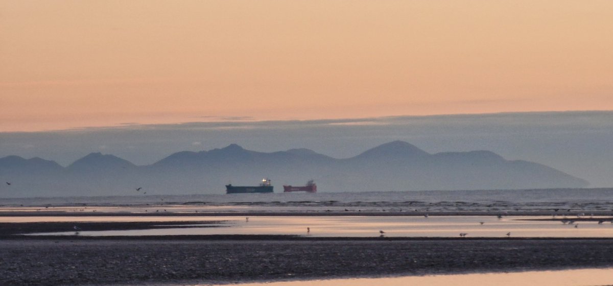 Ships waiting for the tide at Drogheda with a backdrop of the Mourne mountains at dawn on a September morning. #islandnation