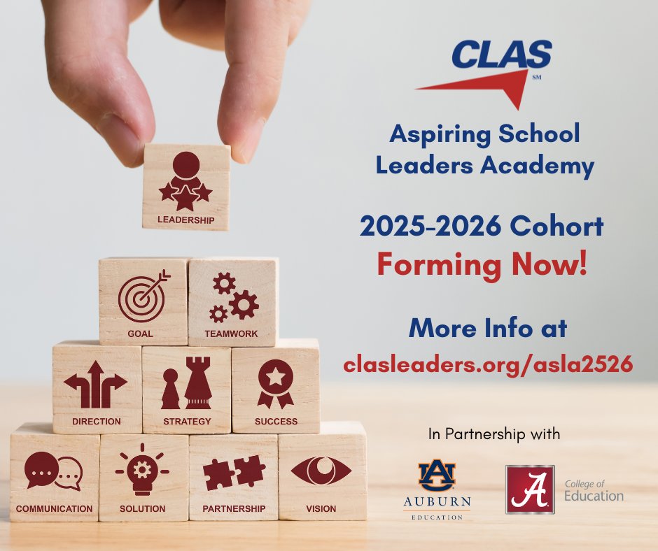 clasleaders's tweet photo. 🚀 Want to lead in your school or district?
The 2025–2026 CLAS Aspiring School Leaders Academy is now accepting registration!
📅 Oct–May | 🧑‍💼 Admin cert. required | 75 spots
🔗 https://t.co/4vXaH3avPD
#CLASAlabama #AspiringLeaders #EdLeadership https://t.co/bUzK0SeDiP