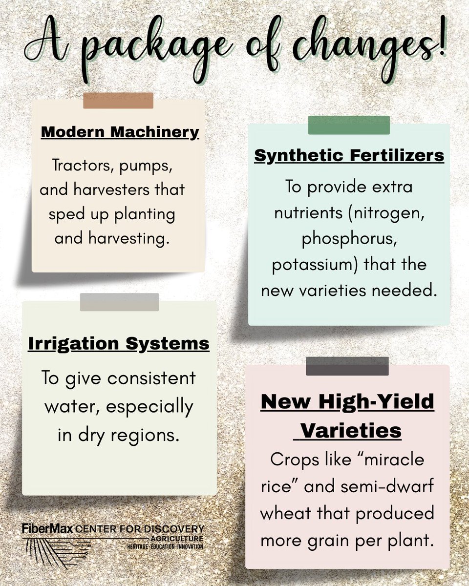 FiberMaxCenter's tweet image. By reshaping how we grow food, the green revolution changed farming forever! 🌾

Here's a dive into what changed farming in the mid 1900's. Happy #Travelbacktuesday! 

#FCFD #Ageduction #lubbock #Aghistory #agteachers