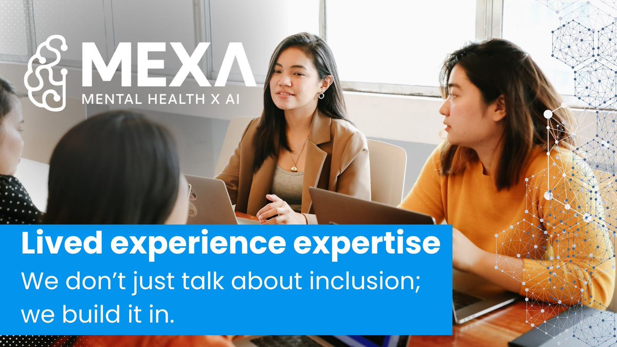 At MEXA, we recognize lived experience as a powerful form of expertise.

Learn how lived experience experts are part of everything we do:
buff.ly/XNEob5z

#LivedExperience #MentalHealth #AI #AIforGood #TechAndMentalHealth #GlobalCommunity #MEXA