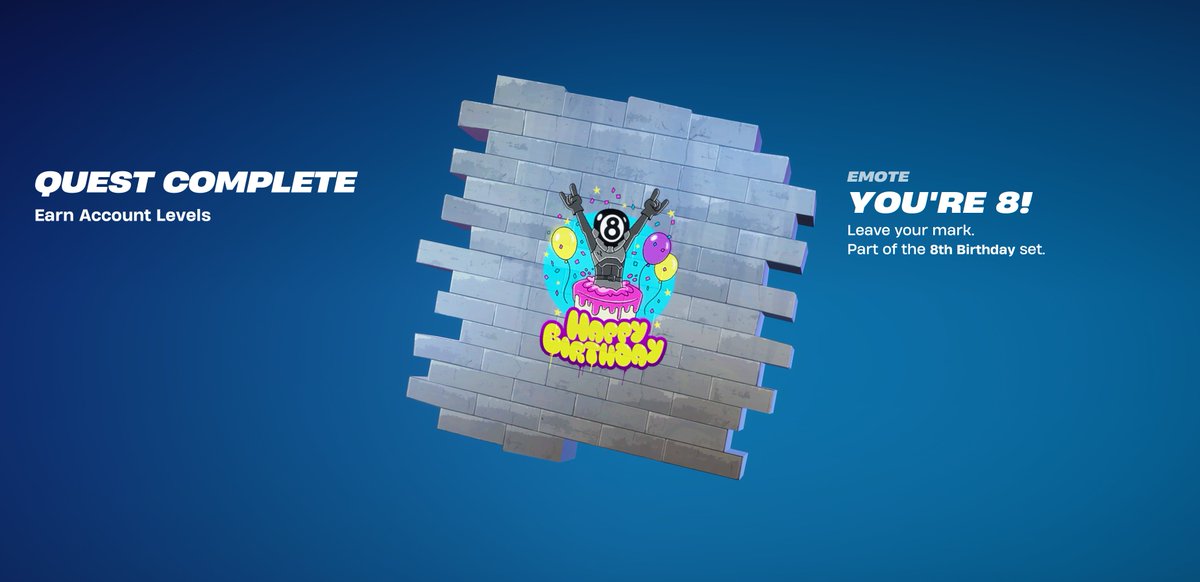 code_sheready's tweet image. Fortnites 8th BDay!!!