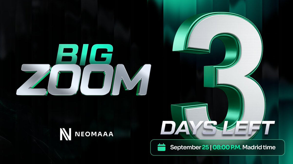 ⏳ Only 3 days left!

🎉 Big Zoom + NeomAAA's Birthday = a launch of something new!
💎 Introducing crypto challenges.
📌 After Sept 25: hundreds of new trading instruments &amp; 24/7 trading 🚀
⏰ Big Zoom: Thursday, 8:00 PM (Madrid time)
✅ Register now 
🔗 neomaaa.com/big-zoom-25/