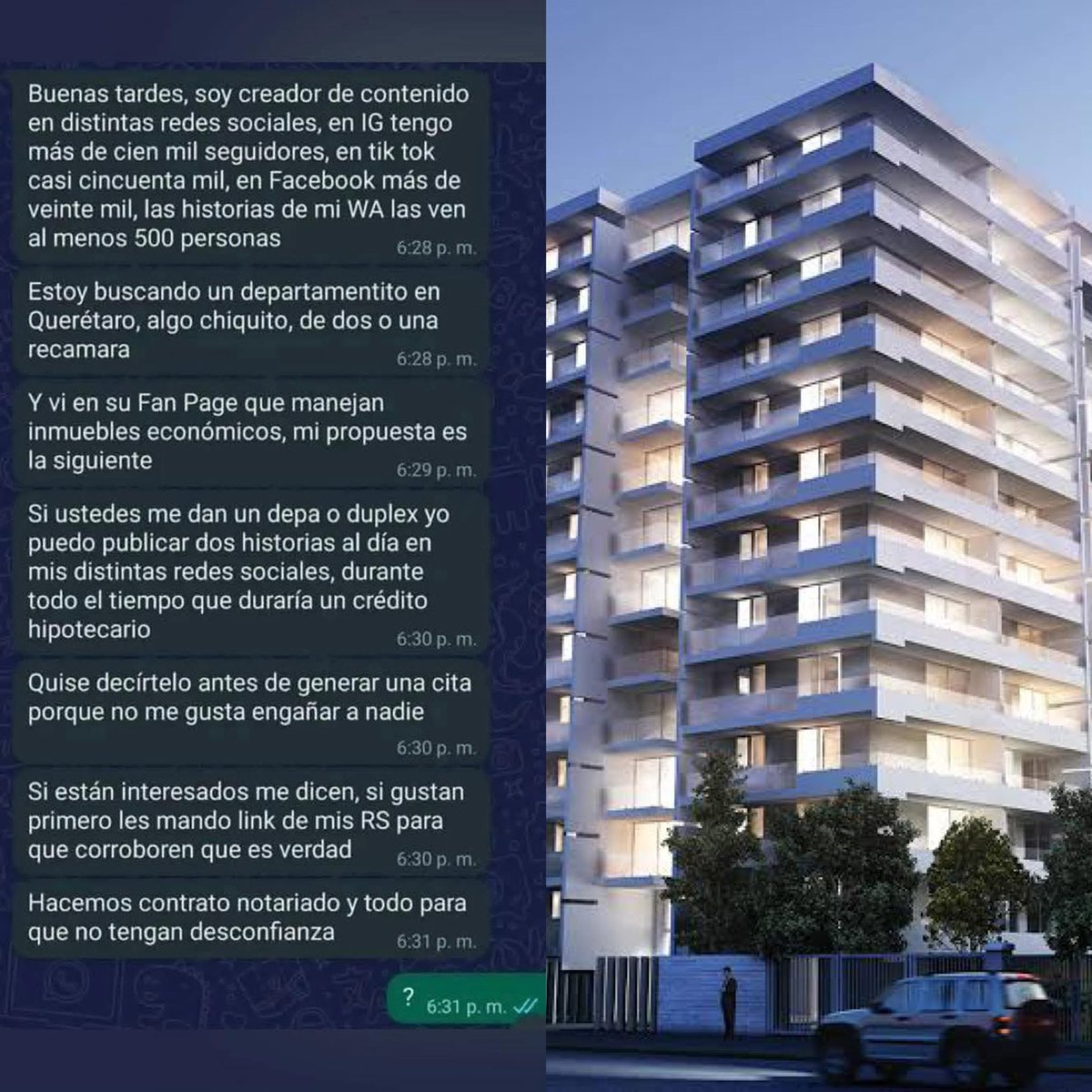 TendenciasMX's tweet photo. 🚨 Influencer, Rugido de Tripas :
Porque este "influencer" con más de 100 mil seguidores en Instagram se hizo viral tras querer comprar un departamento en #Querétaro.
🏠
¿Con qué creen?
💀
Con historias y reels hasta que se acabara la hipoteca. 
🤣
Jóvenes construyendo el futuro.
#RT #TioTendencias #DonaldTrump #jojo_anime #TikTok