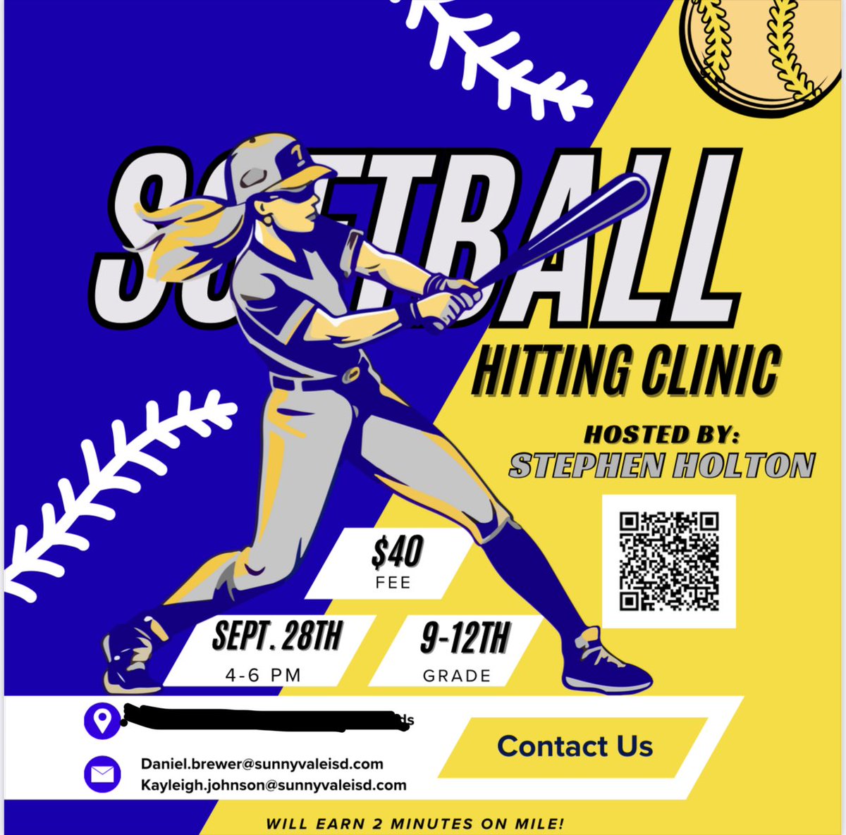 Don’t forget about the Sunnyvale Softball Hitting Clinic on the 28th of September! That is THIS Sunday!! Get signed up and reach out with any questions! SEASON STARTS NOW! ✌🏼💙💛🥎#WYT#hittingclinic#letsgoooooo