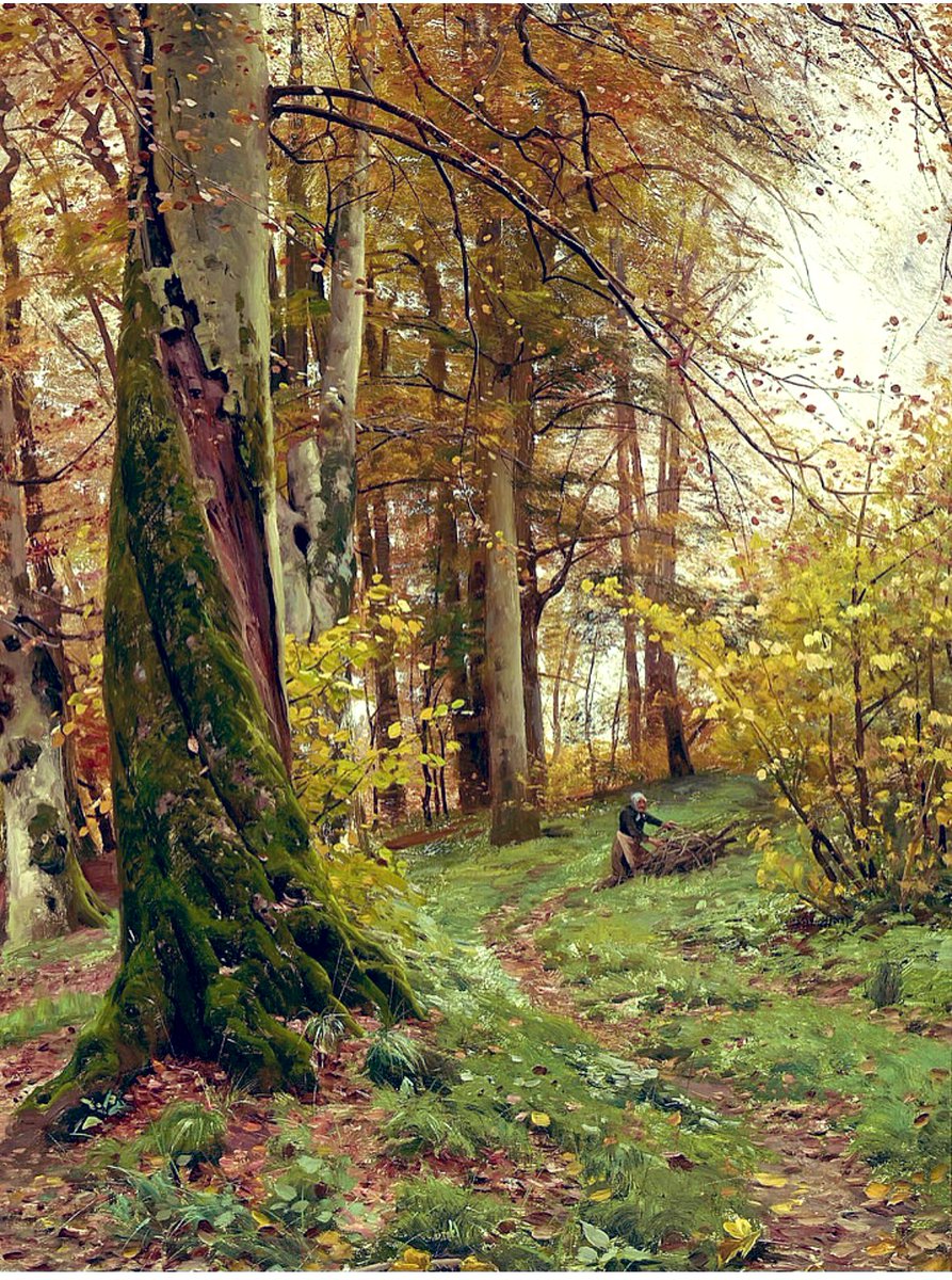 An Autumn Forest with a
Woman Collecting Firewood 
(1915)
Peder Mønsted
