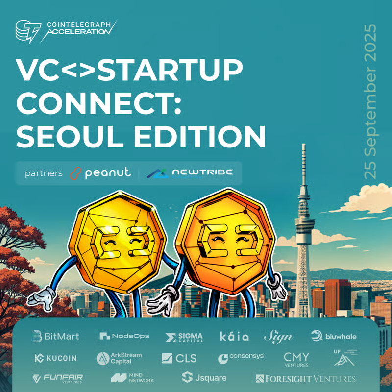 CointelegraphAc's tweet image. 🤝 In partnership with @PeanutTrade &amp;amp; @NewTribeCap

⚡️COINTELEGRAPH PRESENTS: VC&amp;lt;&amp;gt;STARTUP CONNECT – SEOUL EDITION

This Thursday during Korea Blockchain Week, we gather founders and investors shaping the future of Web3 across Asia and beyond 🇰🇷

🚀 Apply to pitch:…