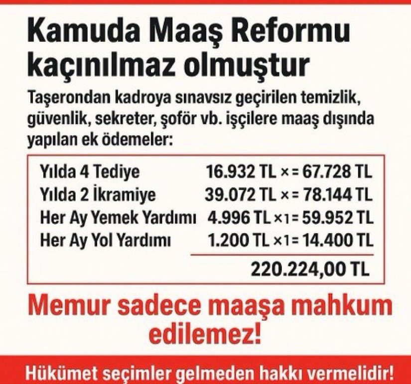 Bir tarafta:
📌 Üniversite bitiren, KPSS’de ter döken, kursa giden, sınav kazanan ama 50.000 ödenen memur.
Diğer tarafta:
📌 Sınavsız girip yüksek ücret alan 72.500₺ işçi.
Bu fark sadece maaş değil, devlete olan güveni de eritiyor.
#MemurEkProtokolBekliyor